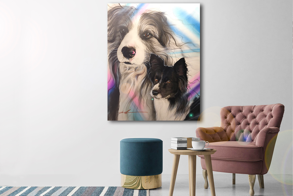 A colourful pet portrait in Australia of two beautiful dogs. 